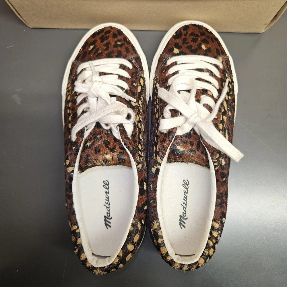 Madewell Sidewalk Low Top Shoes Women 7.5 Brown Genuine Calf Hair Sneaker Trendy